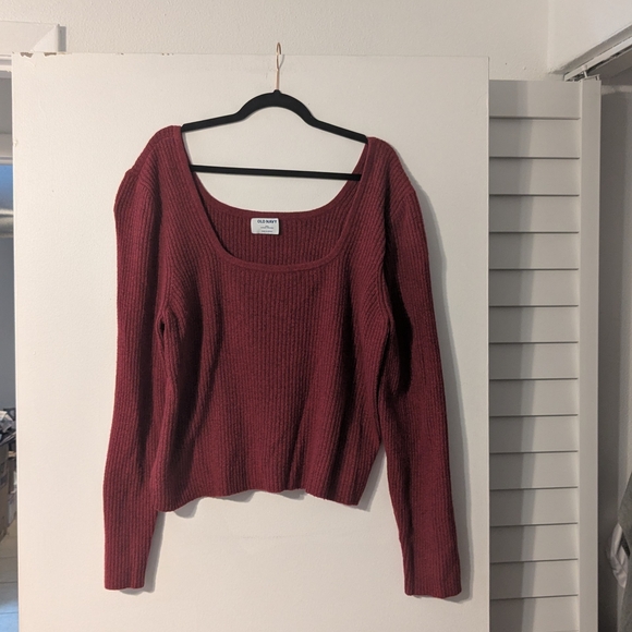 Old Navy Women's Fitted Cropped Square-Neck Rib-Knit Burgundy Heather Sweater - Picture 3 of 6
